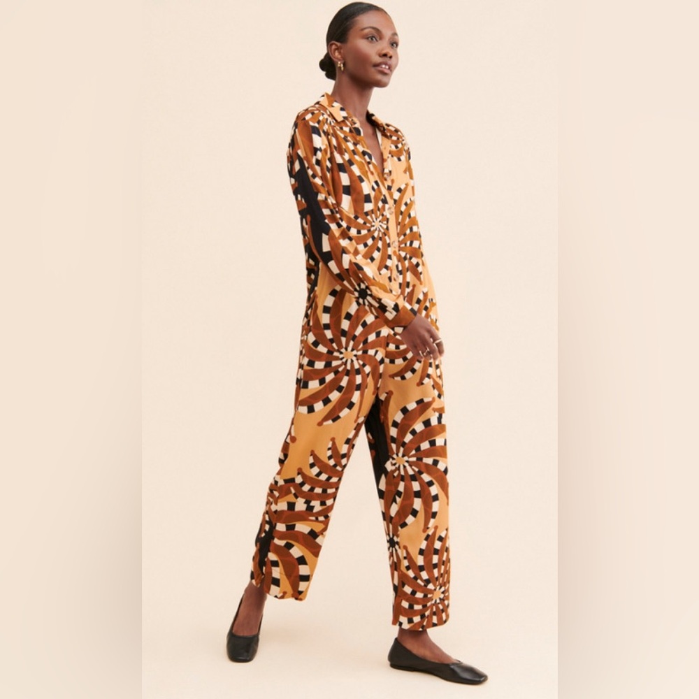 Farm Rio Mixed Banana Jumpsuit Romper with Back and Front Pockets Neutral
